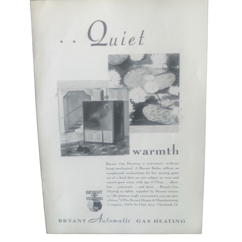 Vintage 1931 Bryant Automatic Gas Heating Quiet Ad Advertisement
